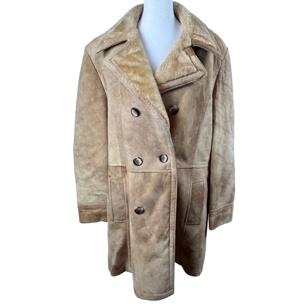 William Barry Vintage Shearling Double Breasted Coat Suede Mens 42 Made in USA